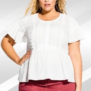 2/$50 City Chic Plus Size Summer Delight Ivory Puff Sleeve Peplum Blouse Size 14